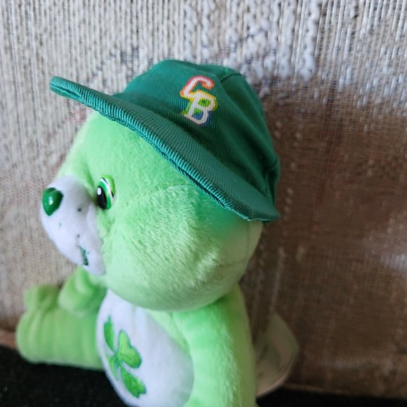 CARE BEARS Good Luck Bear + Baseball Cap 8” Plush Shamrock Four Leaf Clover 2004 - Picture 5 of 8